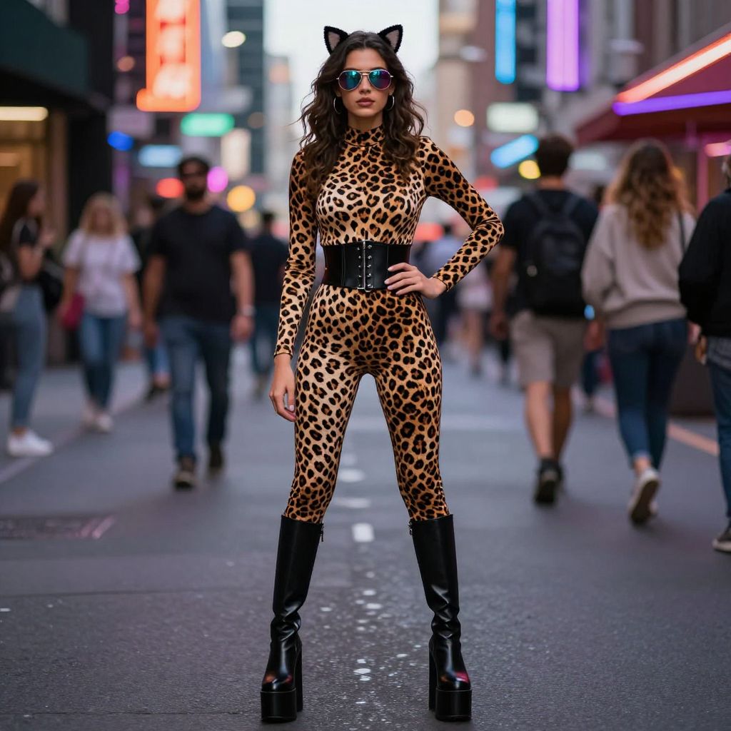 Printed Catsuit With Waist Harness