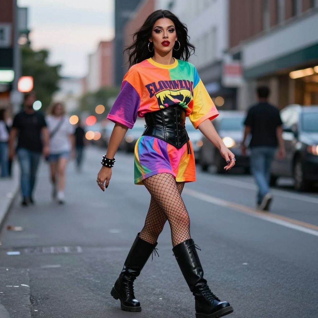 Graphic Corset Over Oversized Tee