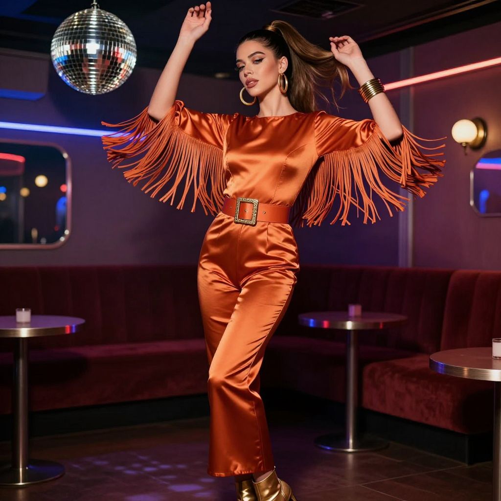 Retro Jumpsuit With Fringe Sleeves