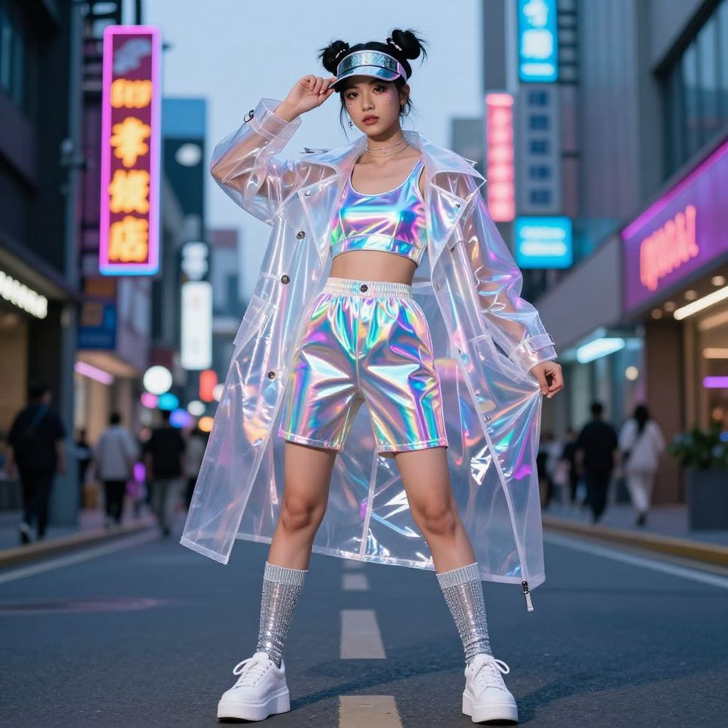 Sheer Trench With Holographic Bike Shorts
