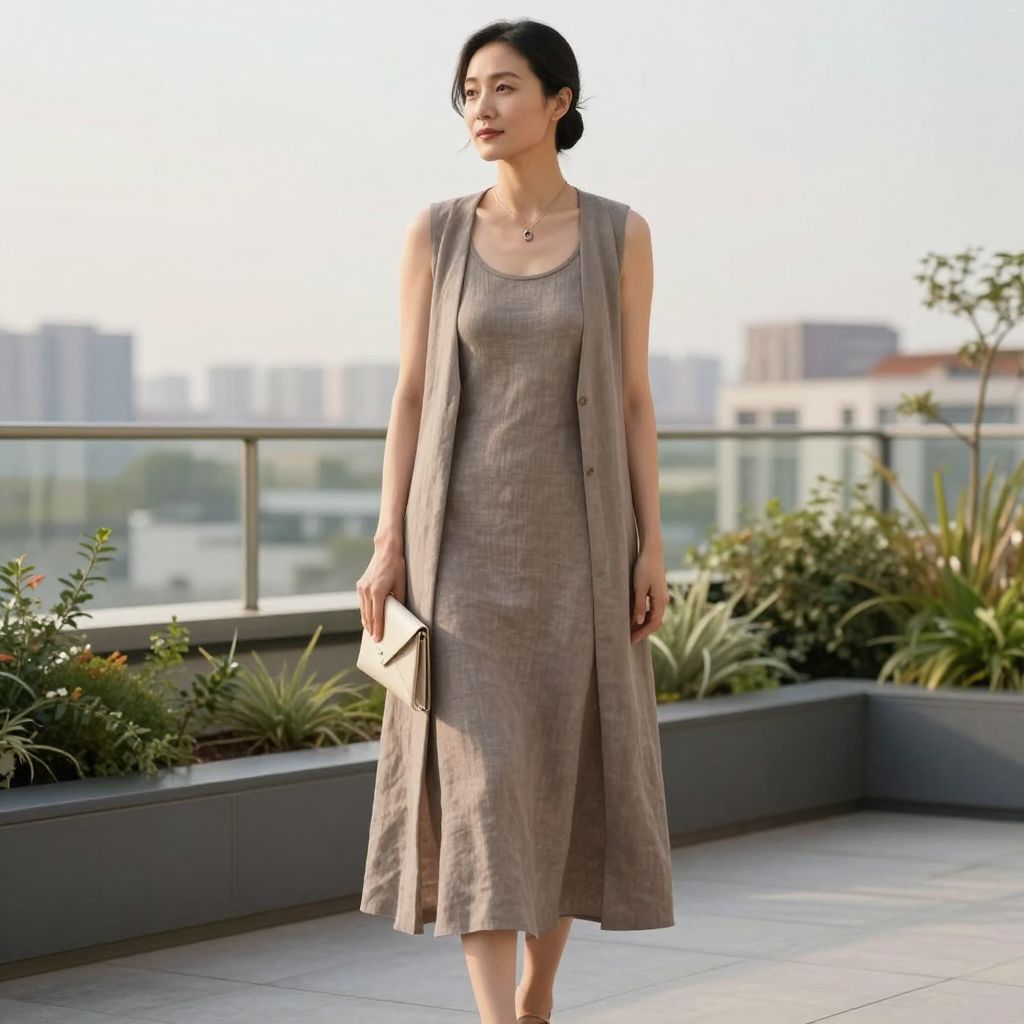 Minimalist Tank Dress With Long Vest