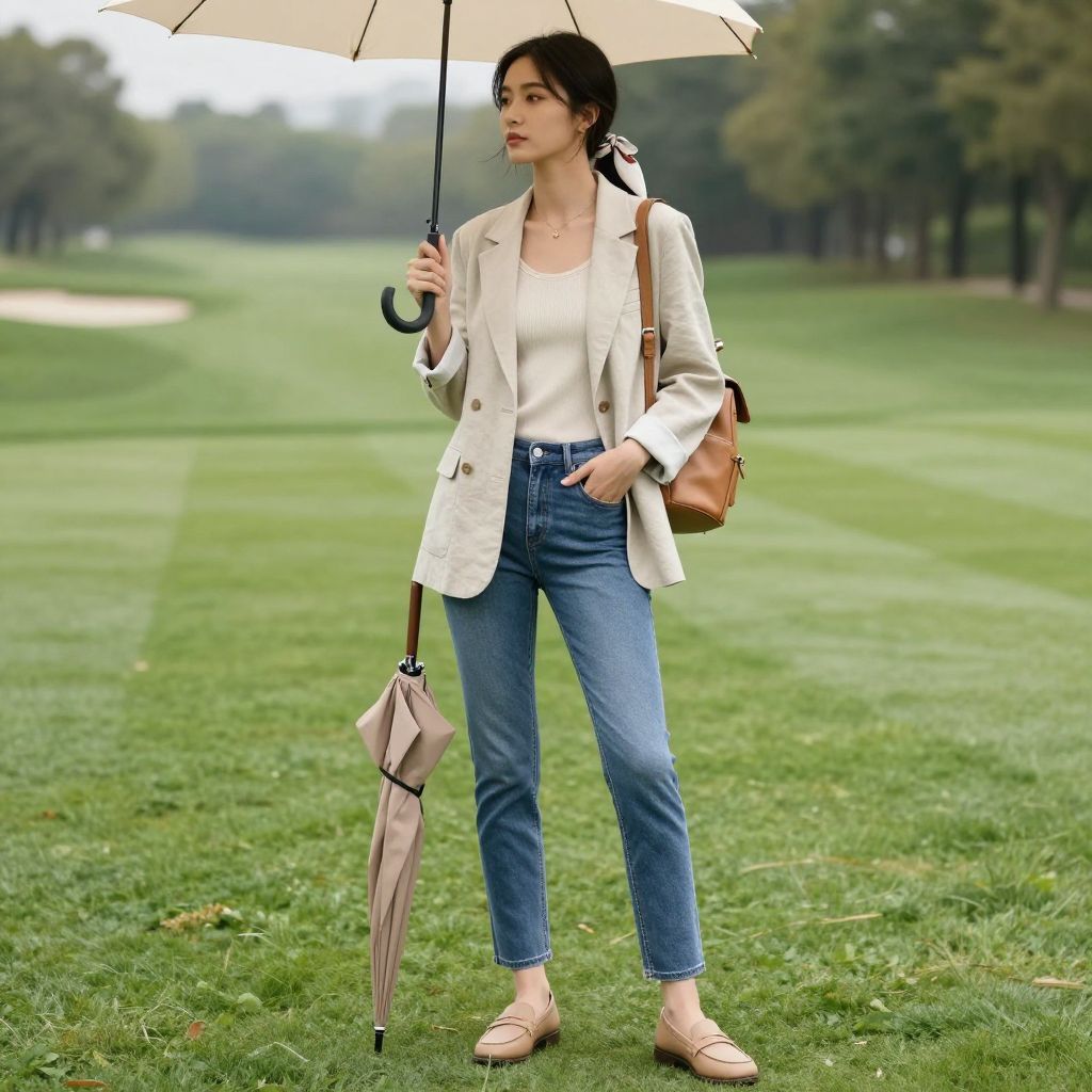 Blazer over knit tank and jeans outfit