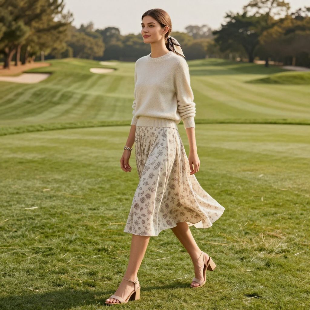 Cashmere crew and midi skirt outfit