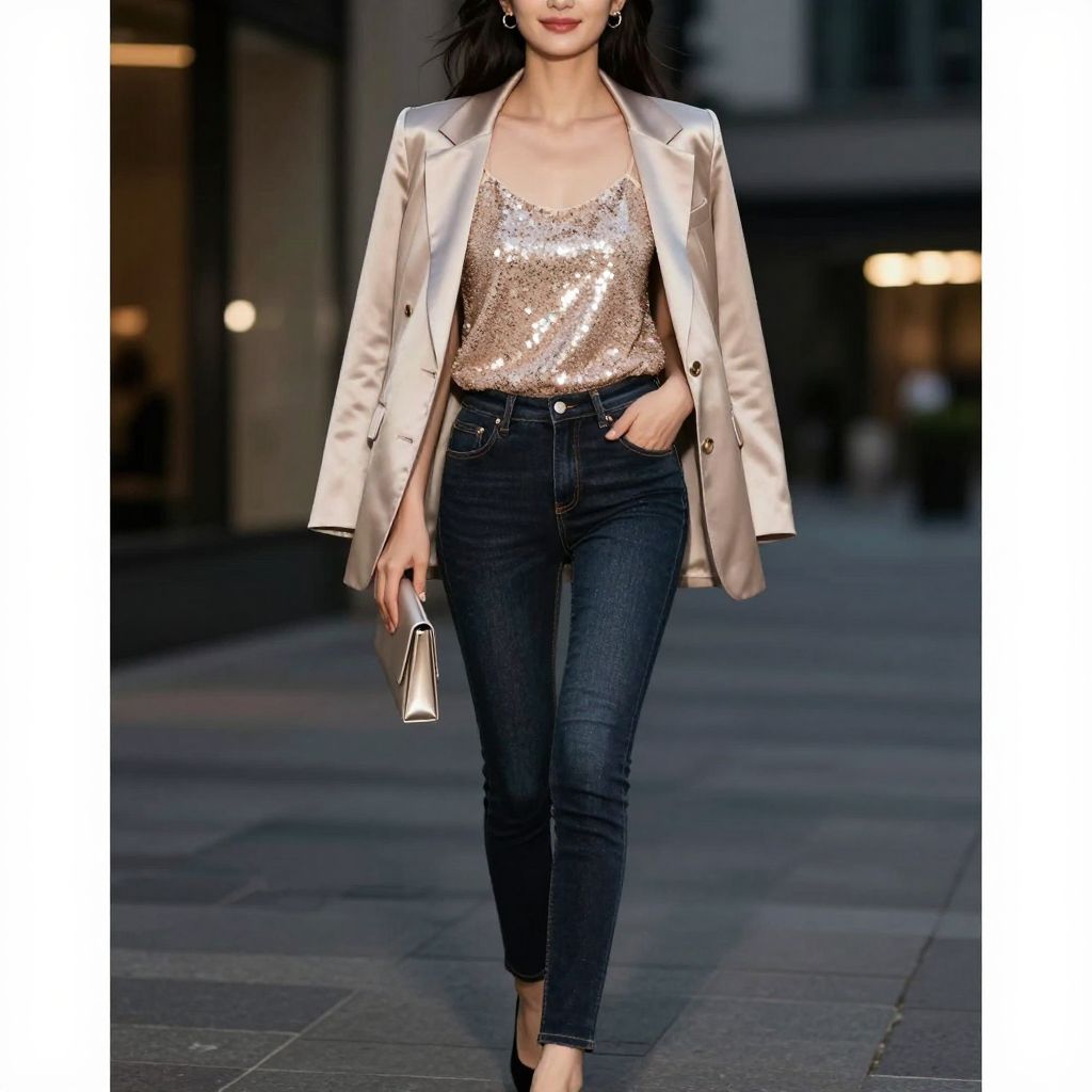 Sequin Camisole And Dark Denim