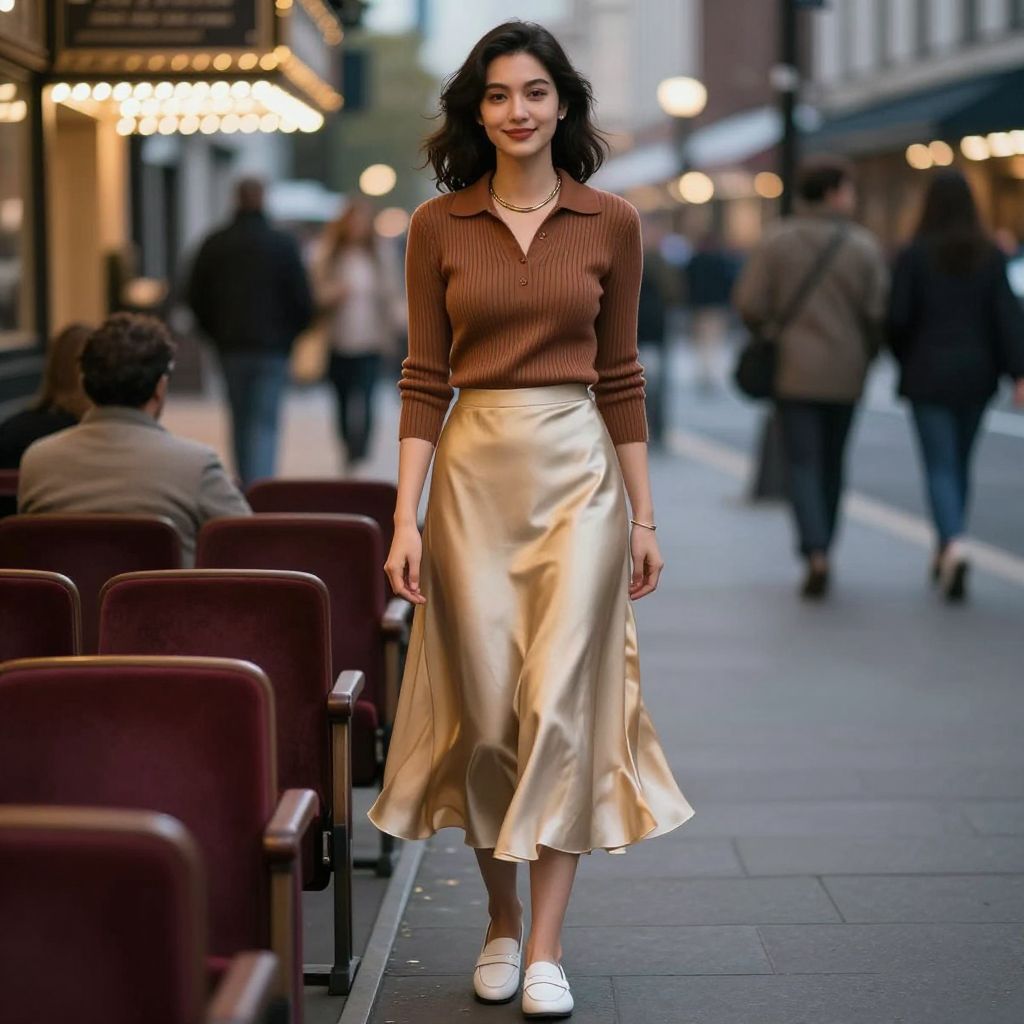 Knit Polo And Midi Slip Skirt