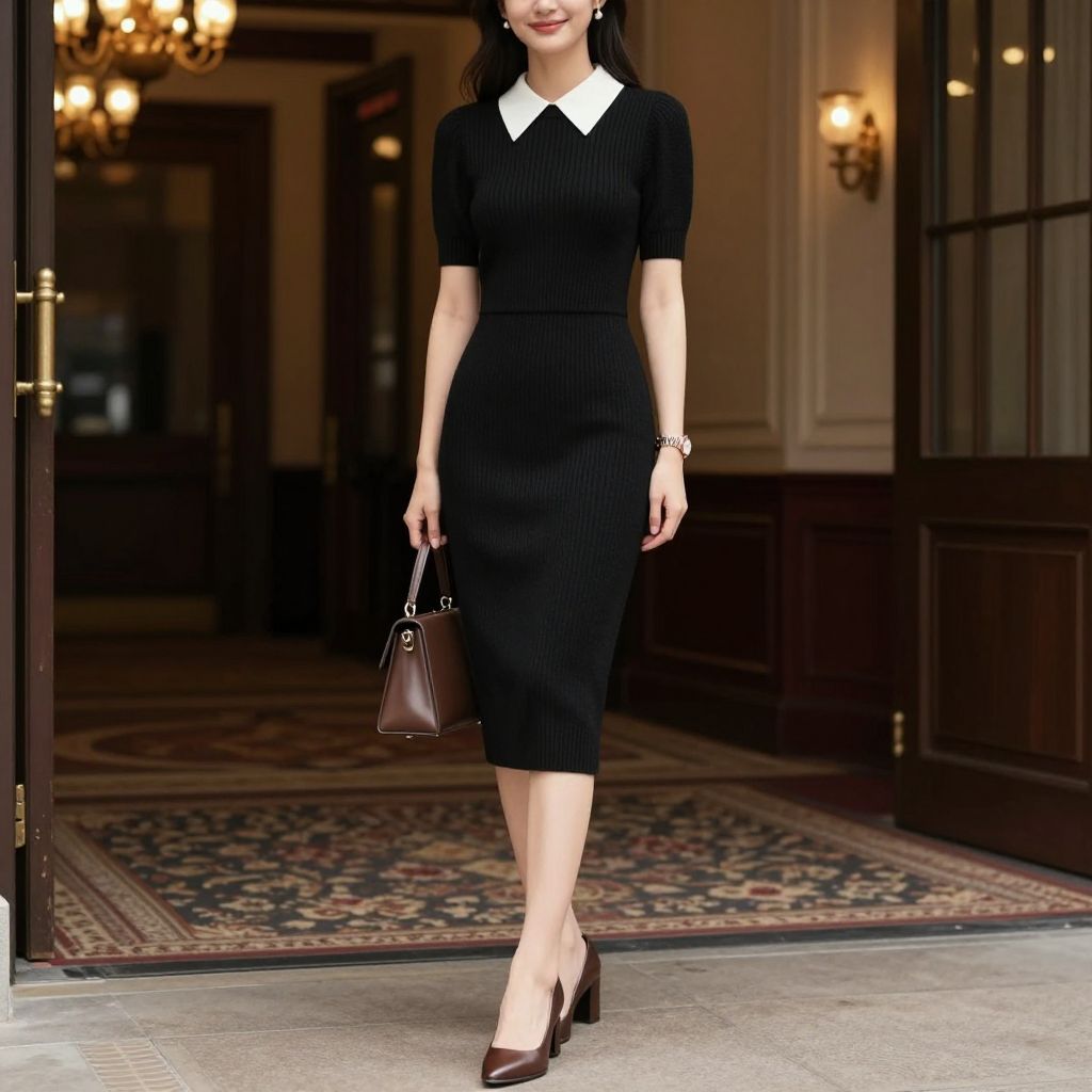 Column Dress And Statement Collar