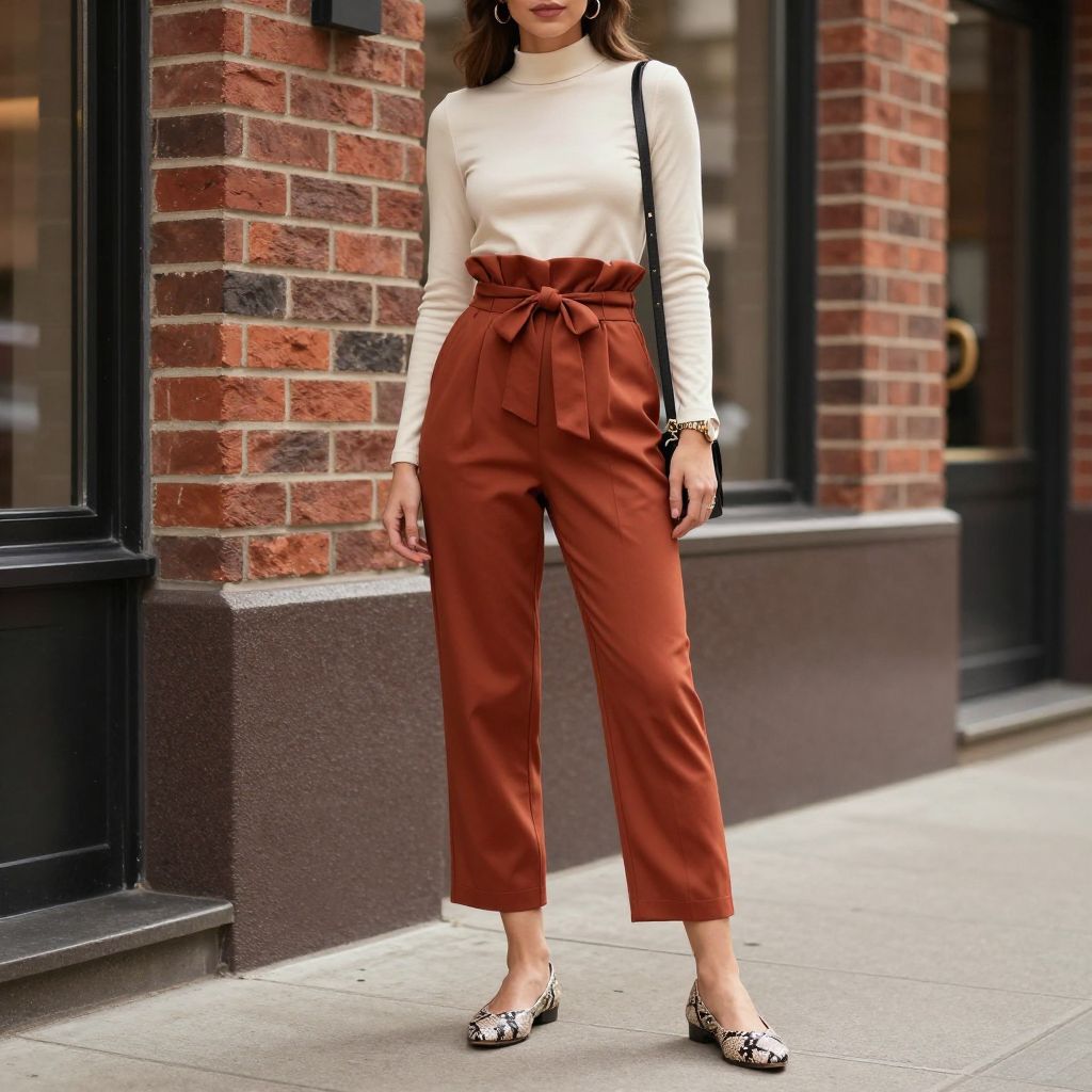 Paperbag Waist Pant And Mock Neck Top