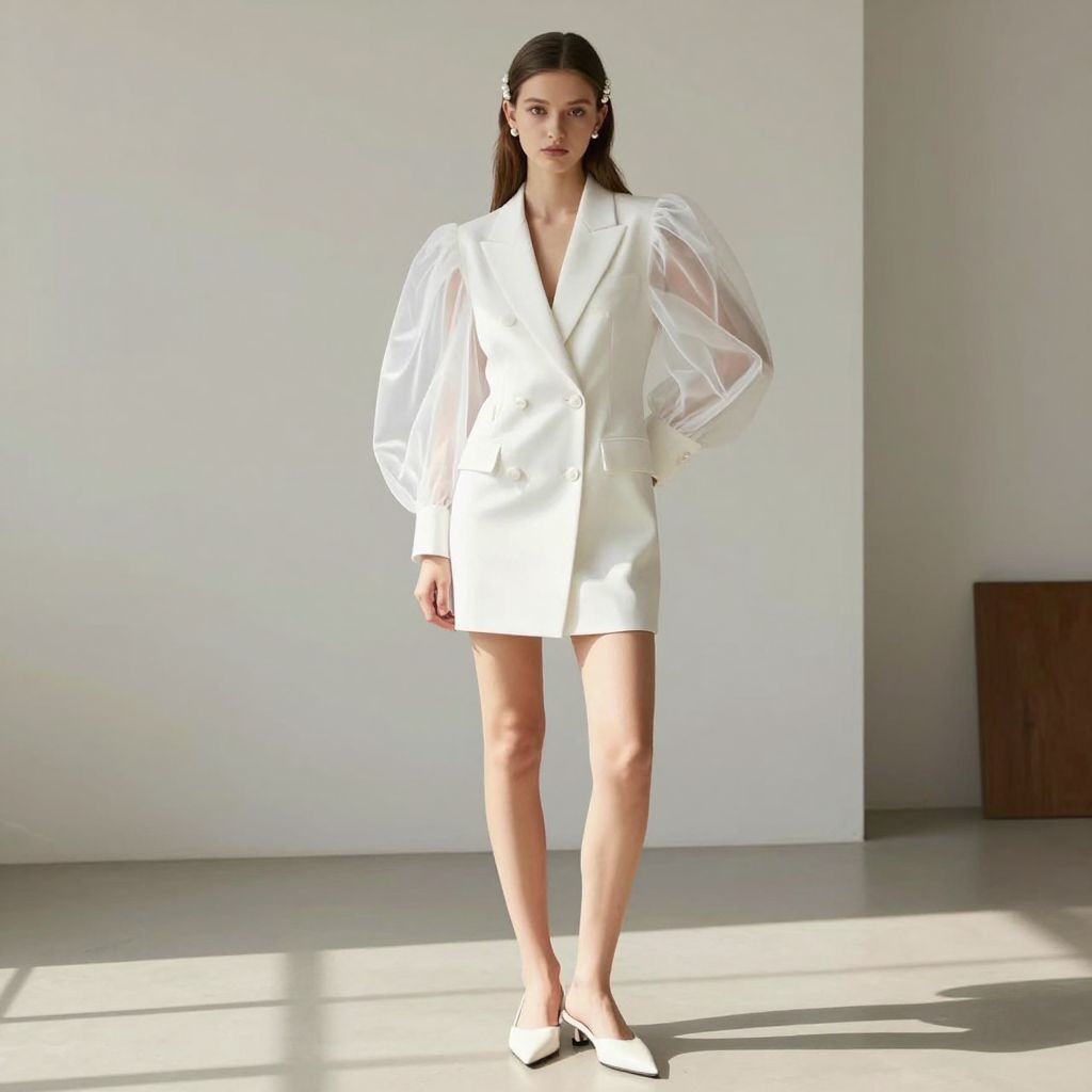 Organza Puff Sleeve Mini Suit Dress
