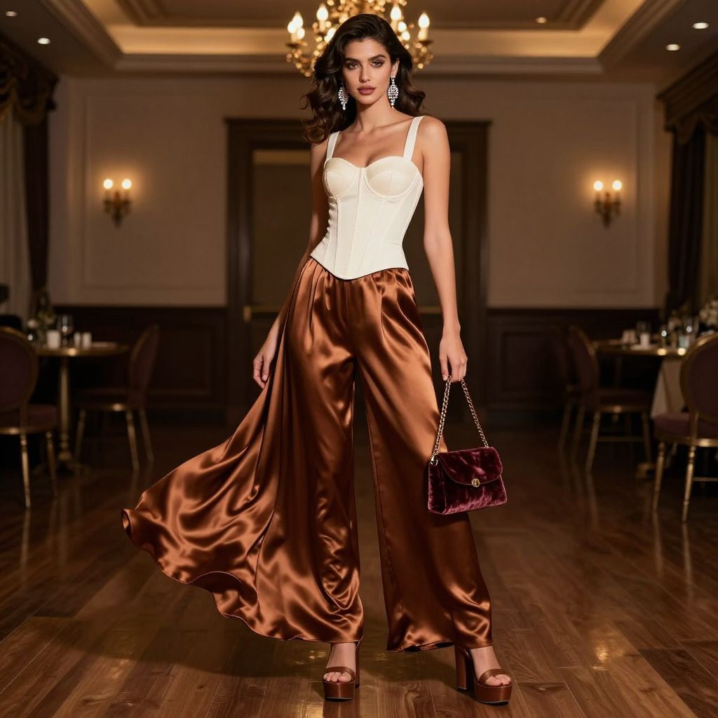 Satin Palazzo Pants and Corset Top