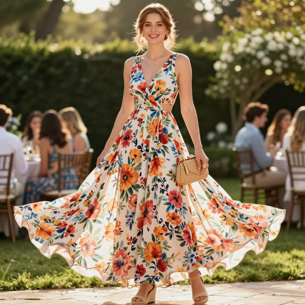 Floral Chiffon Maxi With Waist Cut Outs