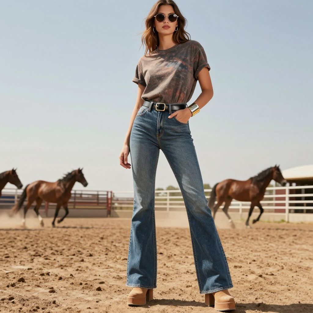 Vintage Band Tee And Flared Jeans