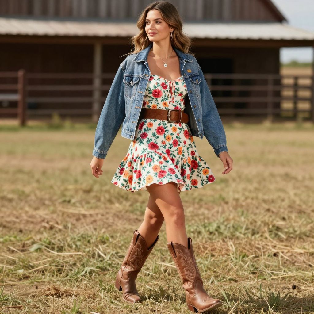 Flirty Sundress With Cowboy Boots