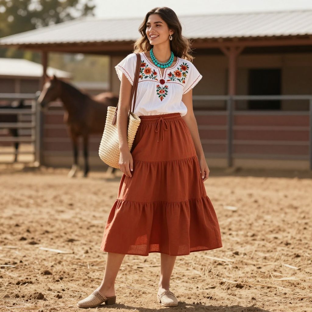 Embroidered Blouse And Midi Skirt