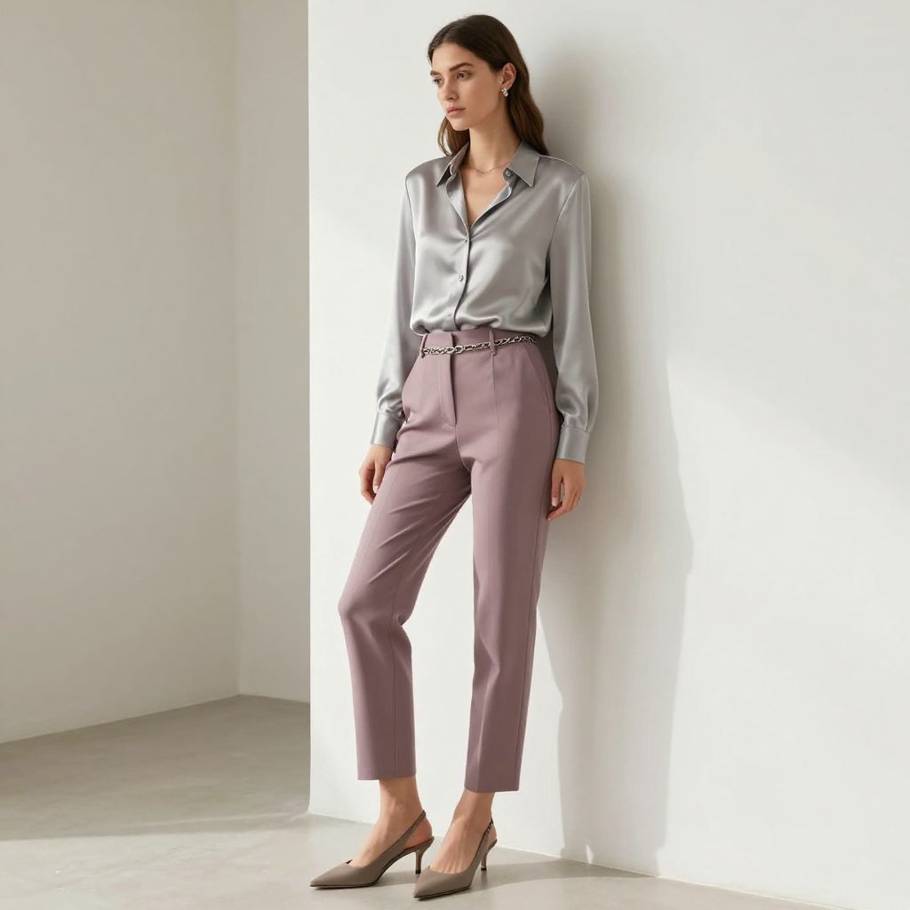 Dusty Plum Trousers And Silk Shirt