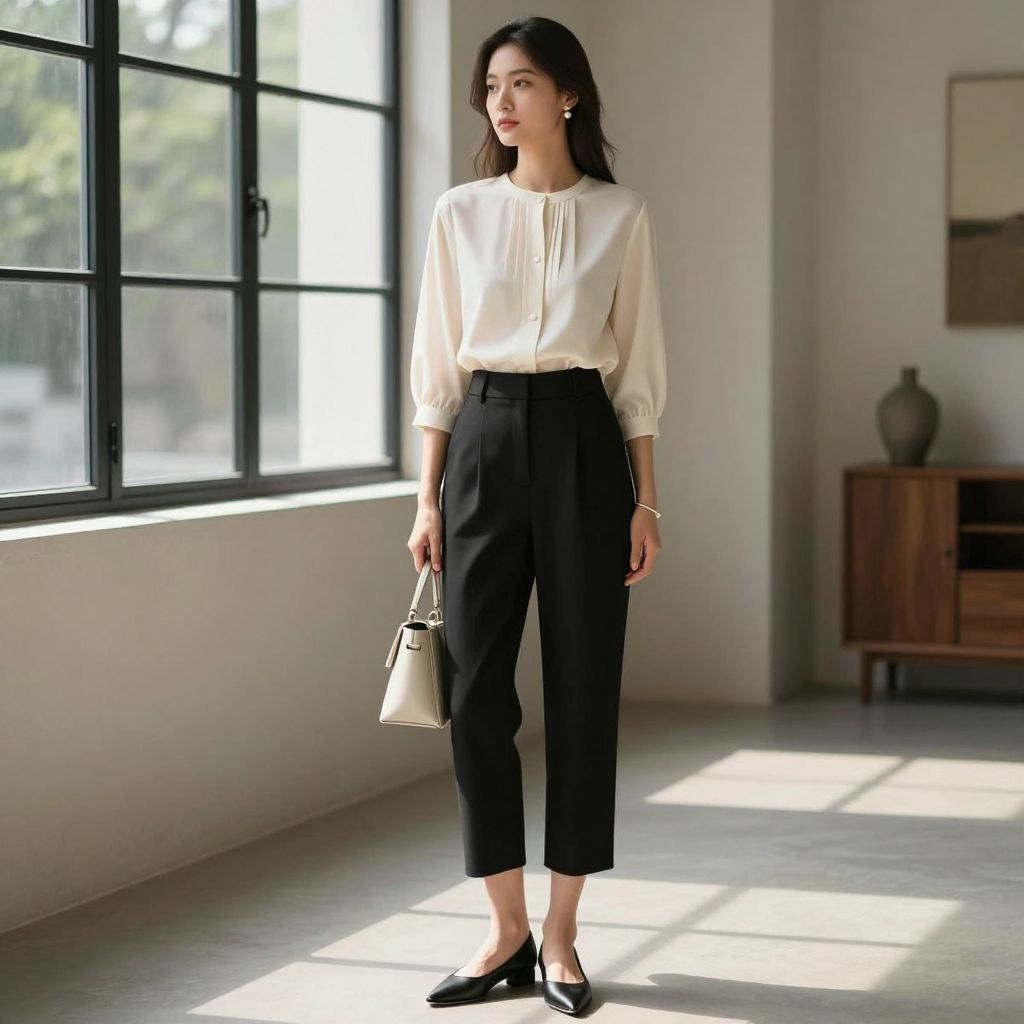 Ivory Blouse And Black Culottes