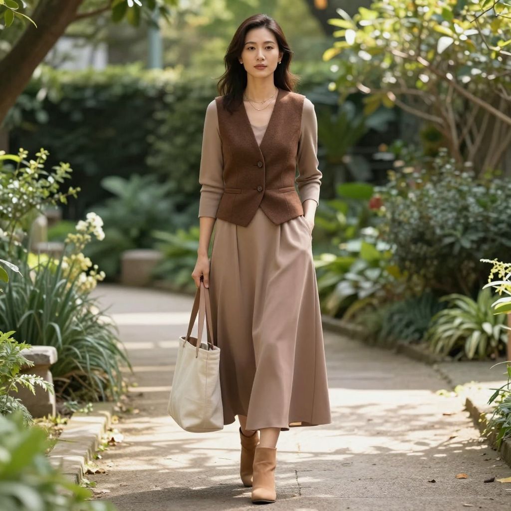 Earth Tone Maxi Dress With Waistcoat