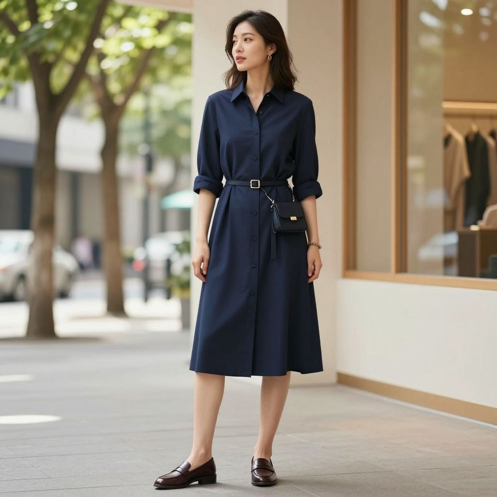 Midnight Blue Shirt Dress And Belt Bag