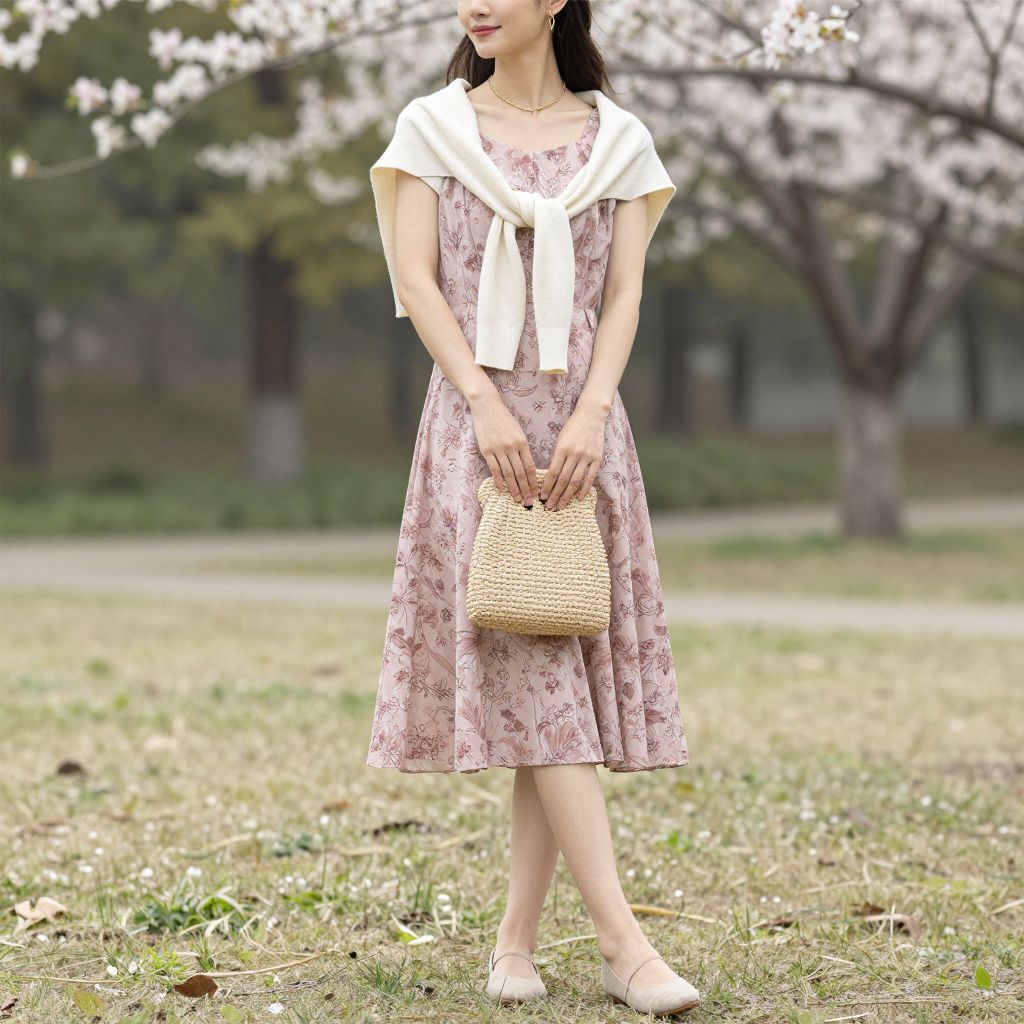 Soft Midi Dress With Cardigan