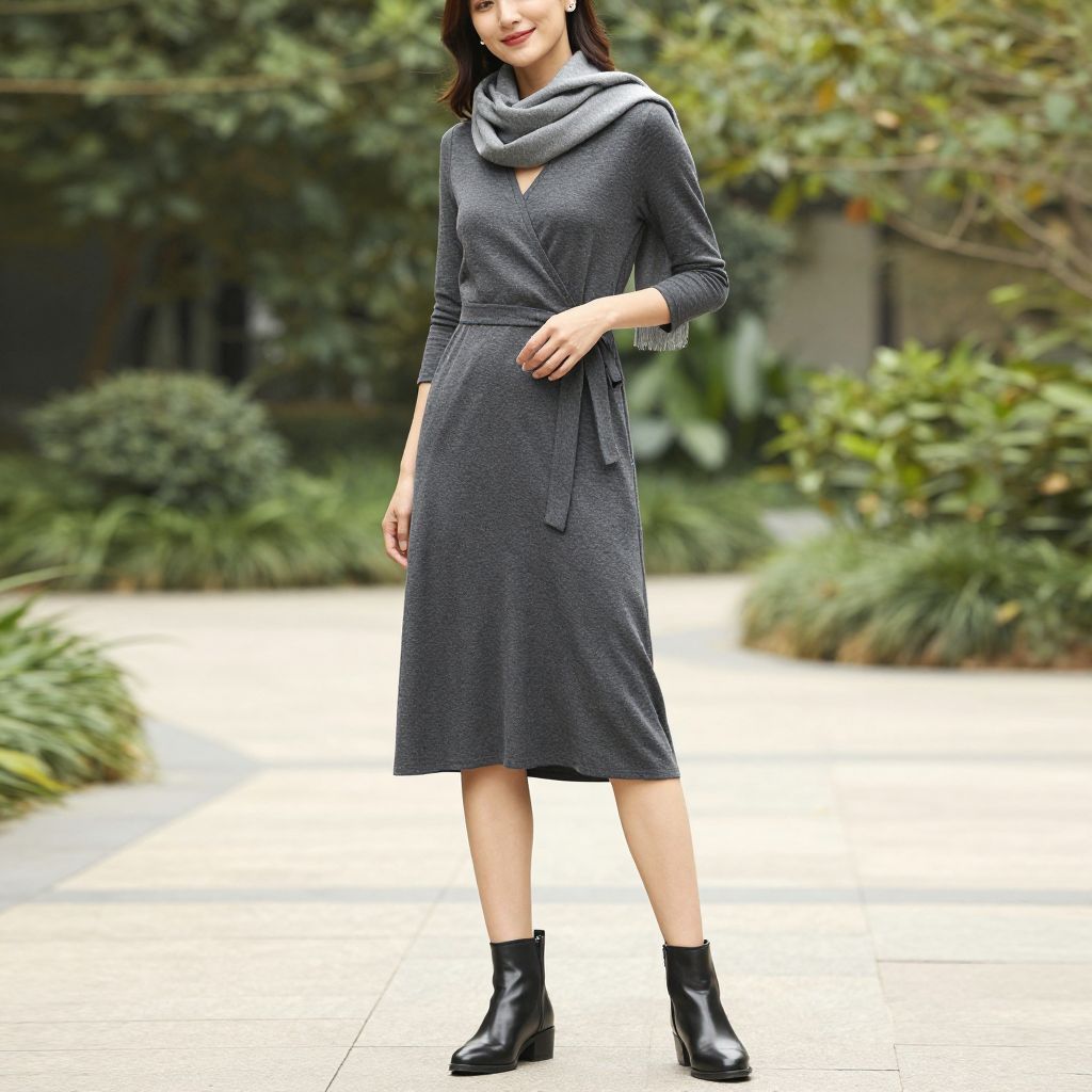 Charcoal Wrap Dress And Ankle Boots