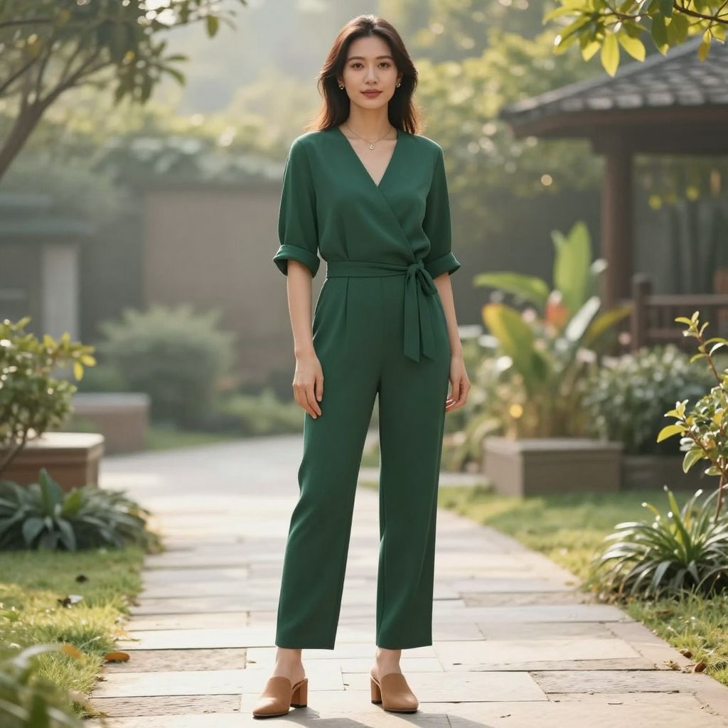 Deep Green Jumpsuit With Belt