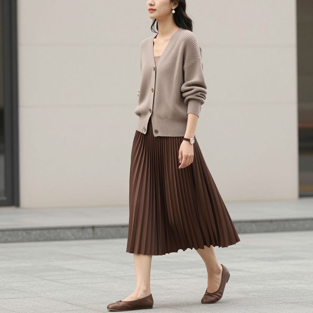 Textured Cardigan And Midi Skirt