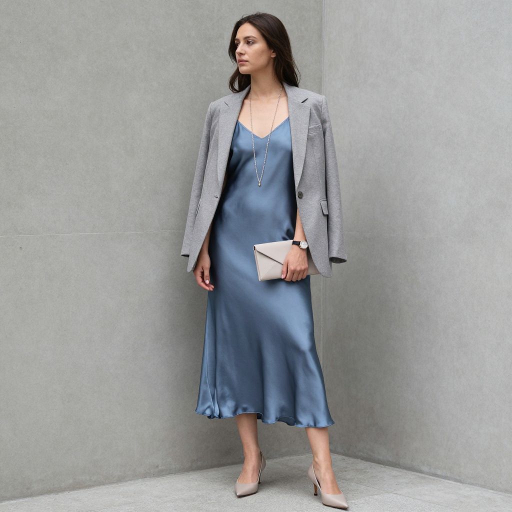 Stone Grey Blazer And Slip Dress