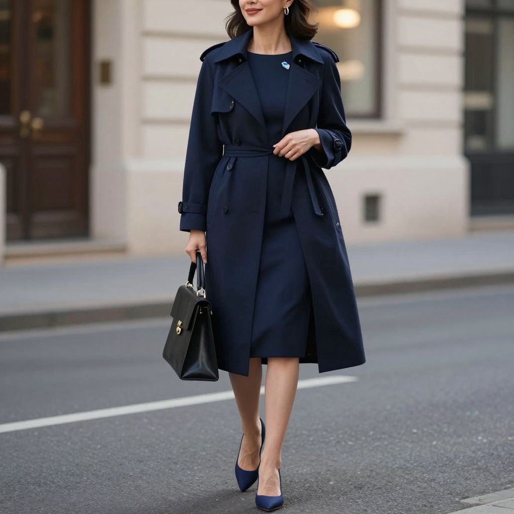 Navy Sheath And Lightweight Trench