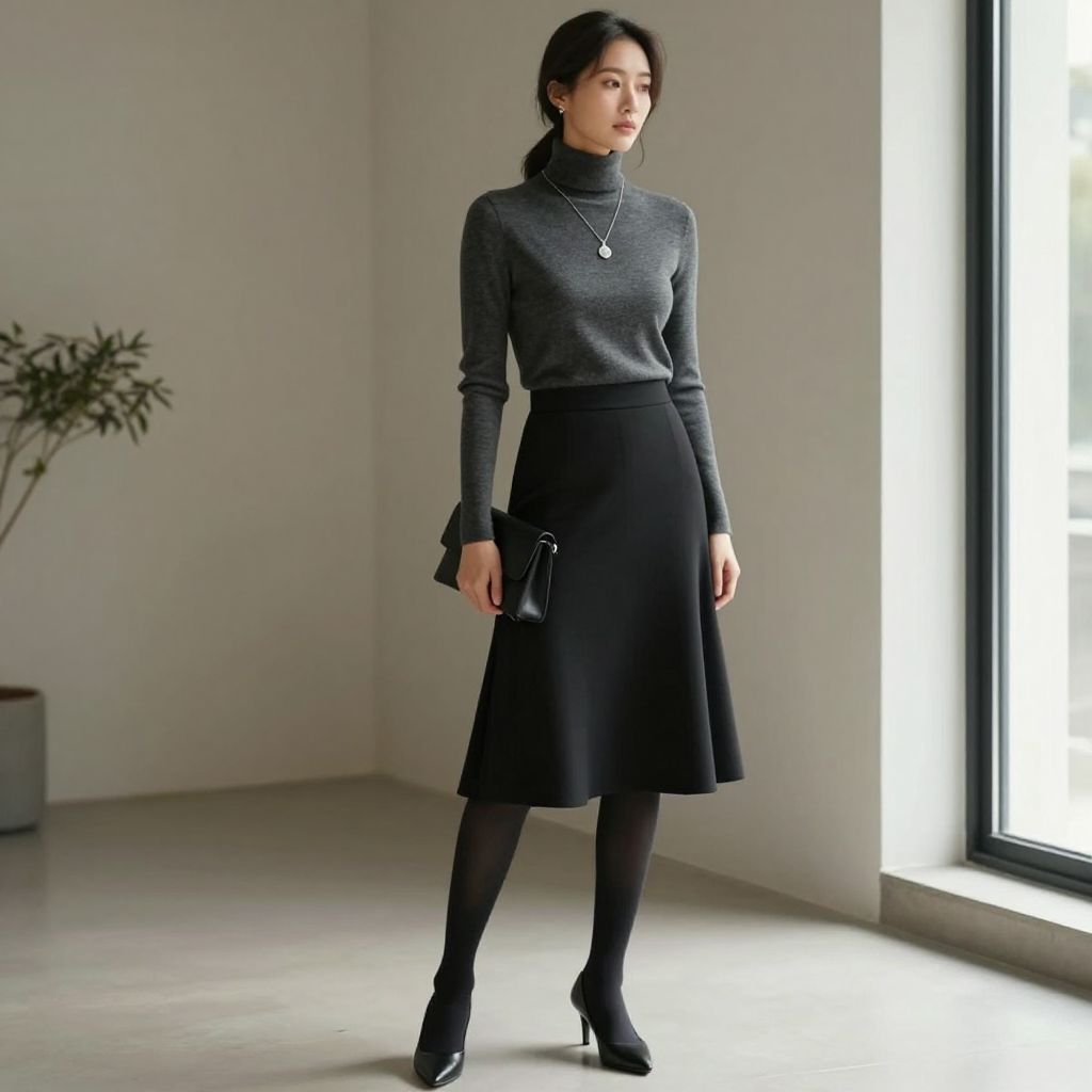 Charcoal Turtleneck with Black Skirt