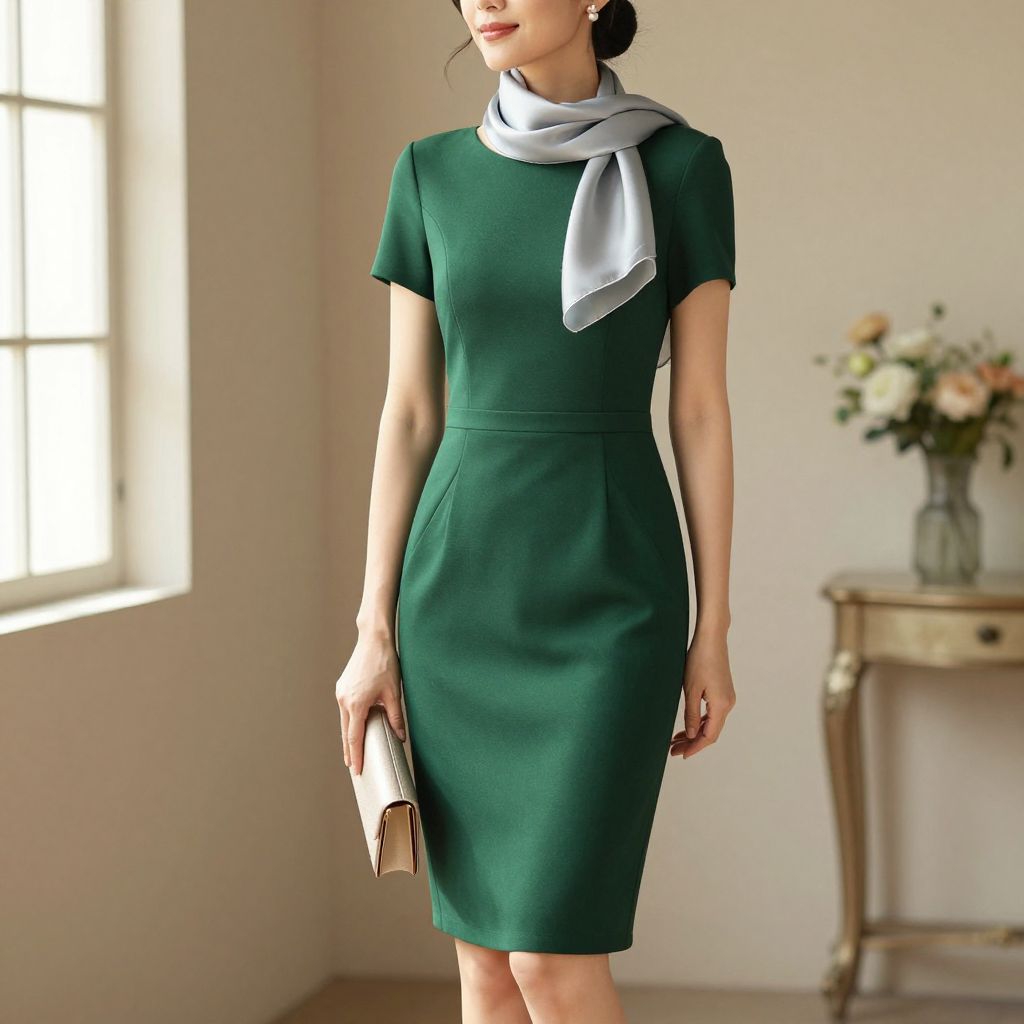 Deep Green Sheath with Light Scarf