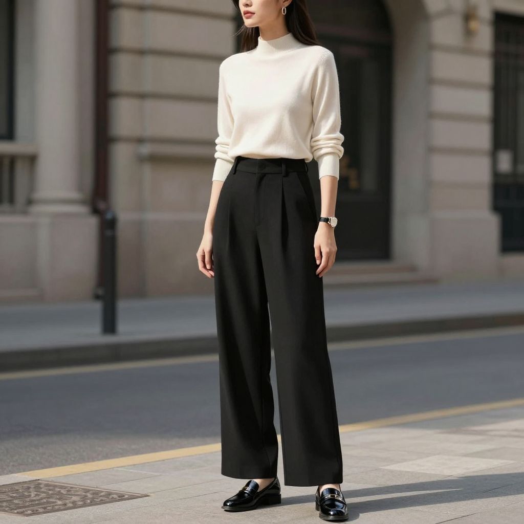 Black Trousers with Ivory Knit Top