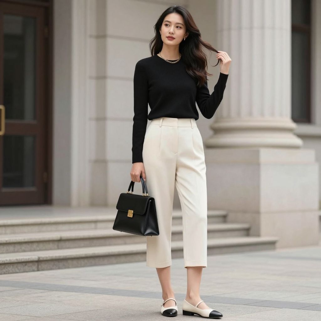 Cream Culotte And Black Knit Pairing