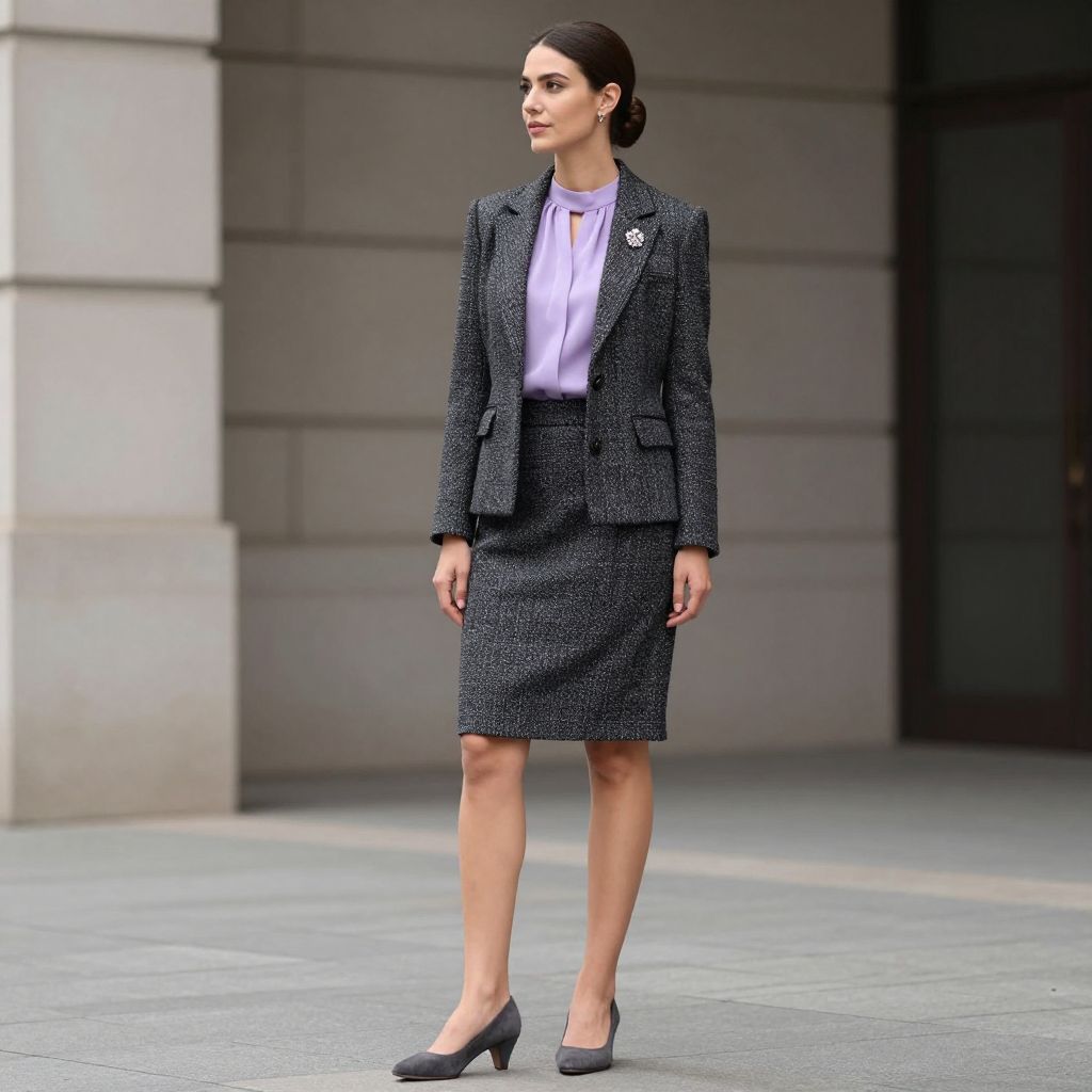 Textured Tweed Skirt Suit