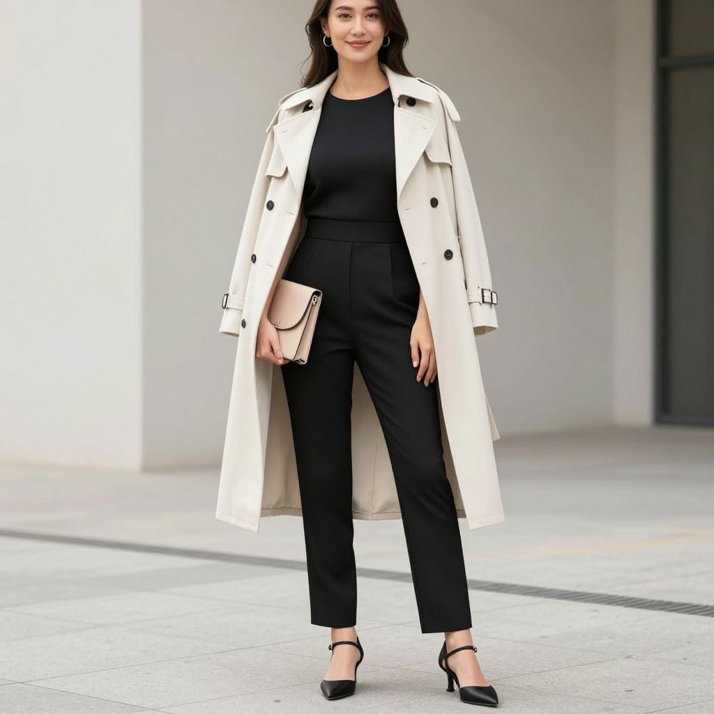 Black Jumpsuit And Ivory Trench