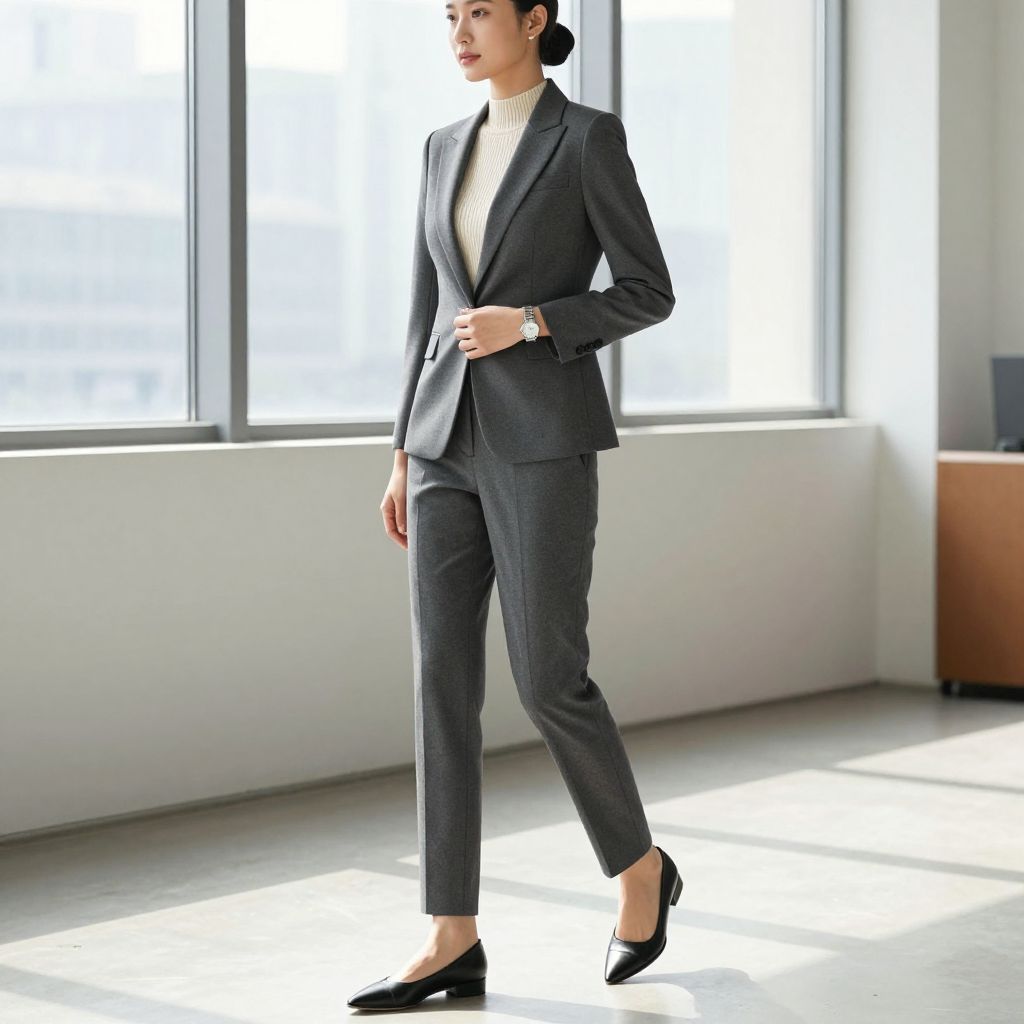 Charcoal Pantsuit With Soft Knit Shell