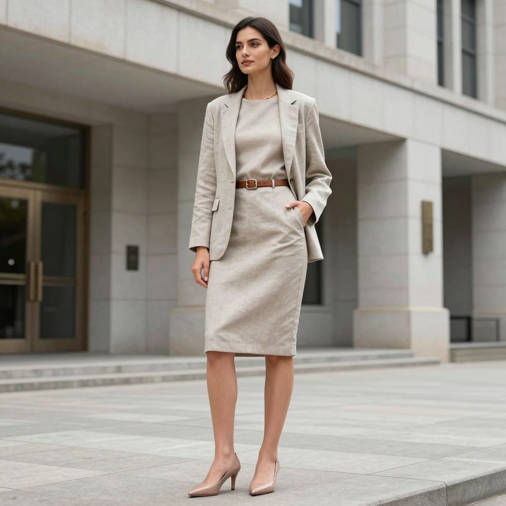 Stone Column Dress And Belted Waist