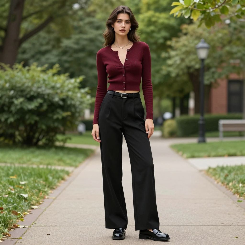 Cropped Cardigan And High Rise Wide Leg Trousers