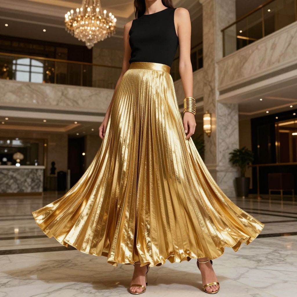 Metallic Pleated Maxi Moment image