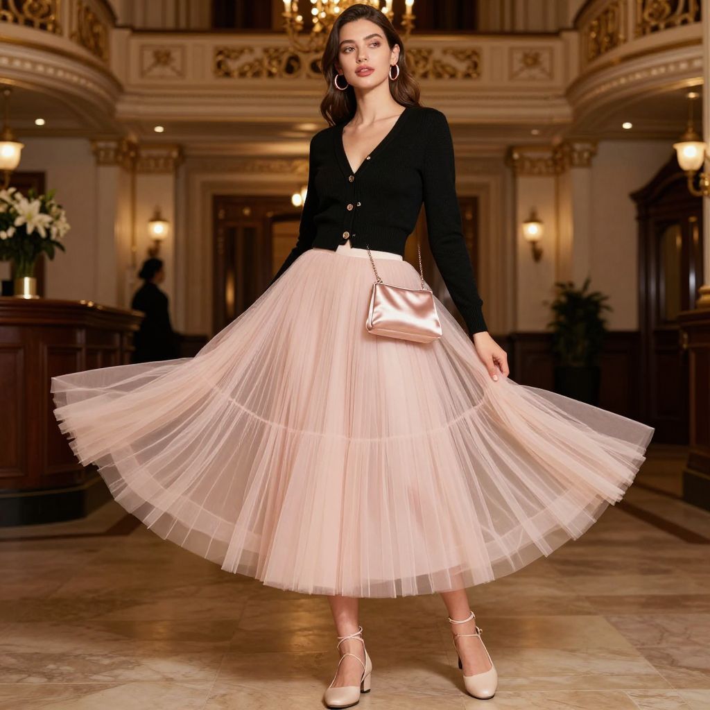 Soft Tulle Skirt And Cropped Cardigan image