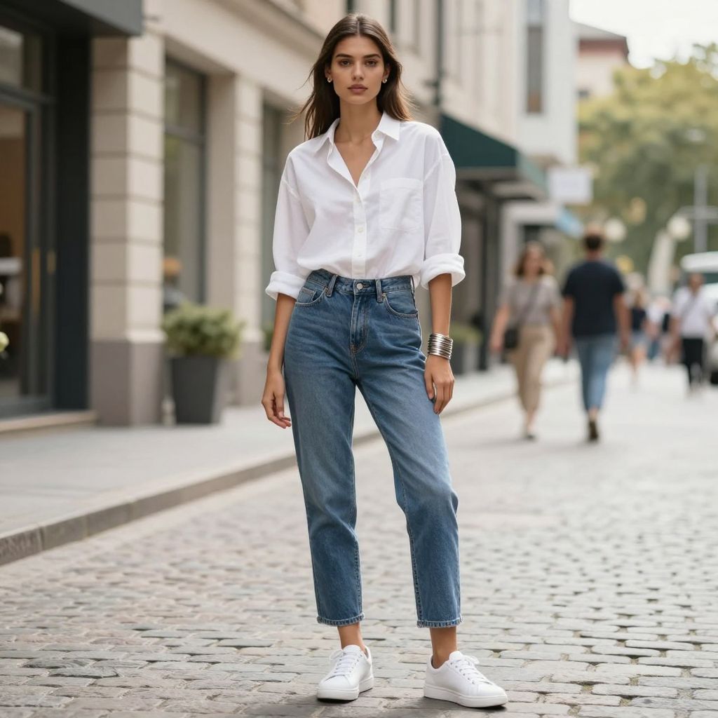 Crisp White Shirt with Barrel Jeans