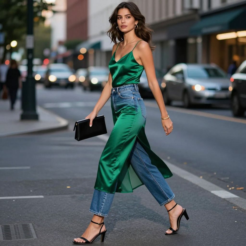 Slip Dress Overlay with Barrel Jeans
