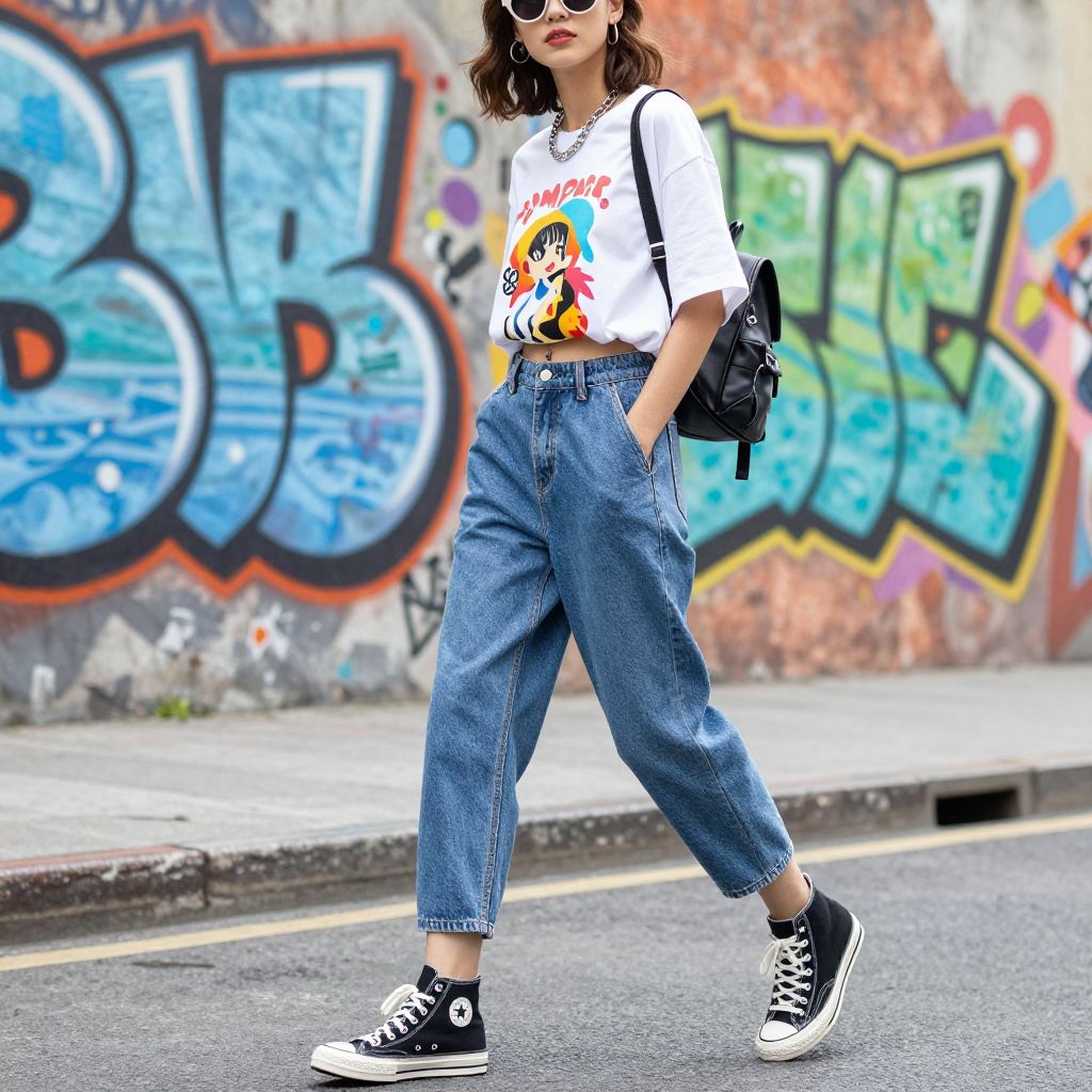 Graphic Tee with Barrel Jeans