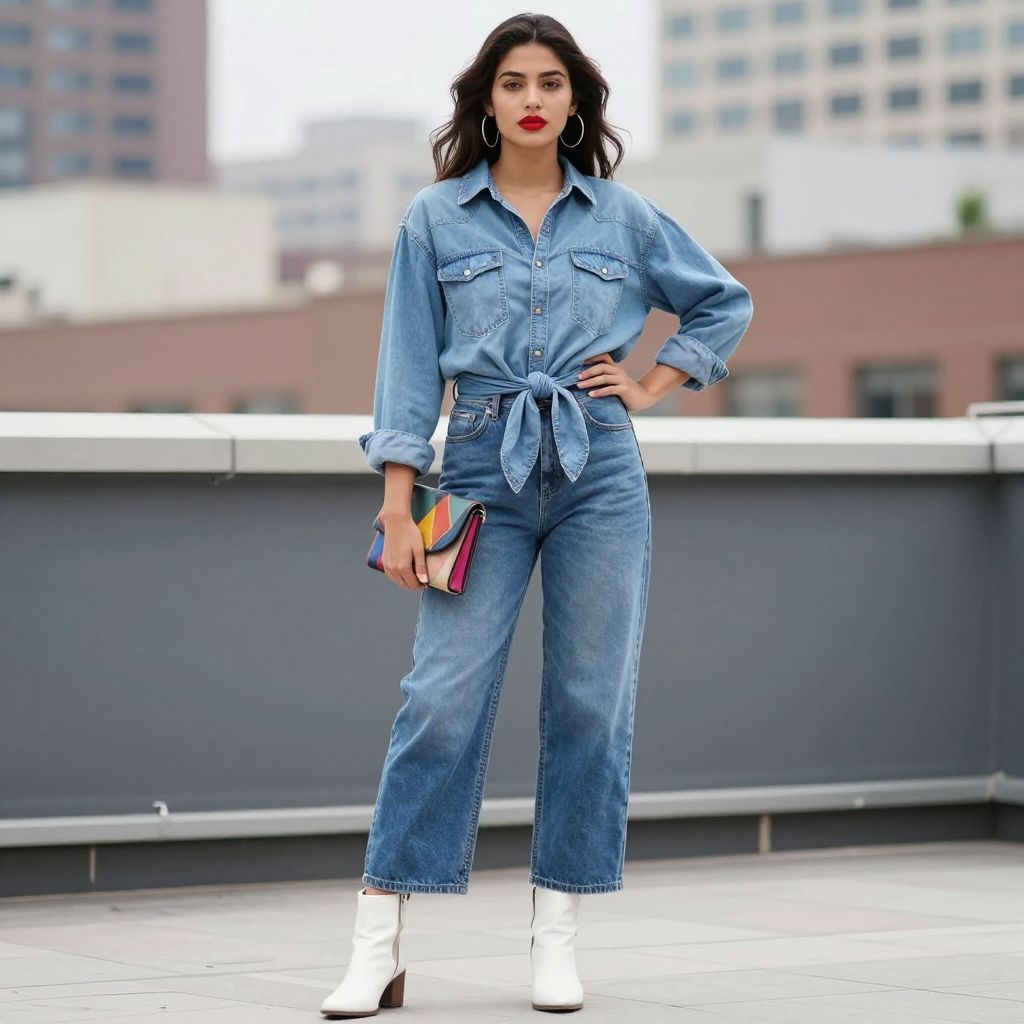 Denim on Denim Barrel Jeans Look