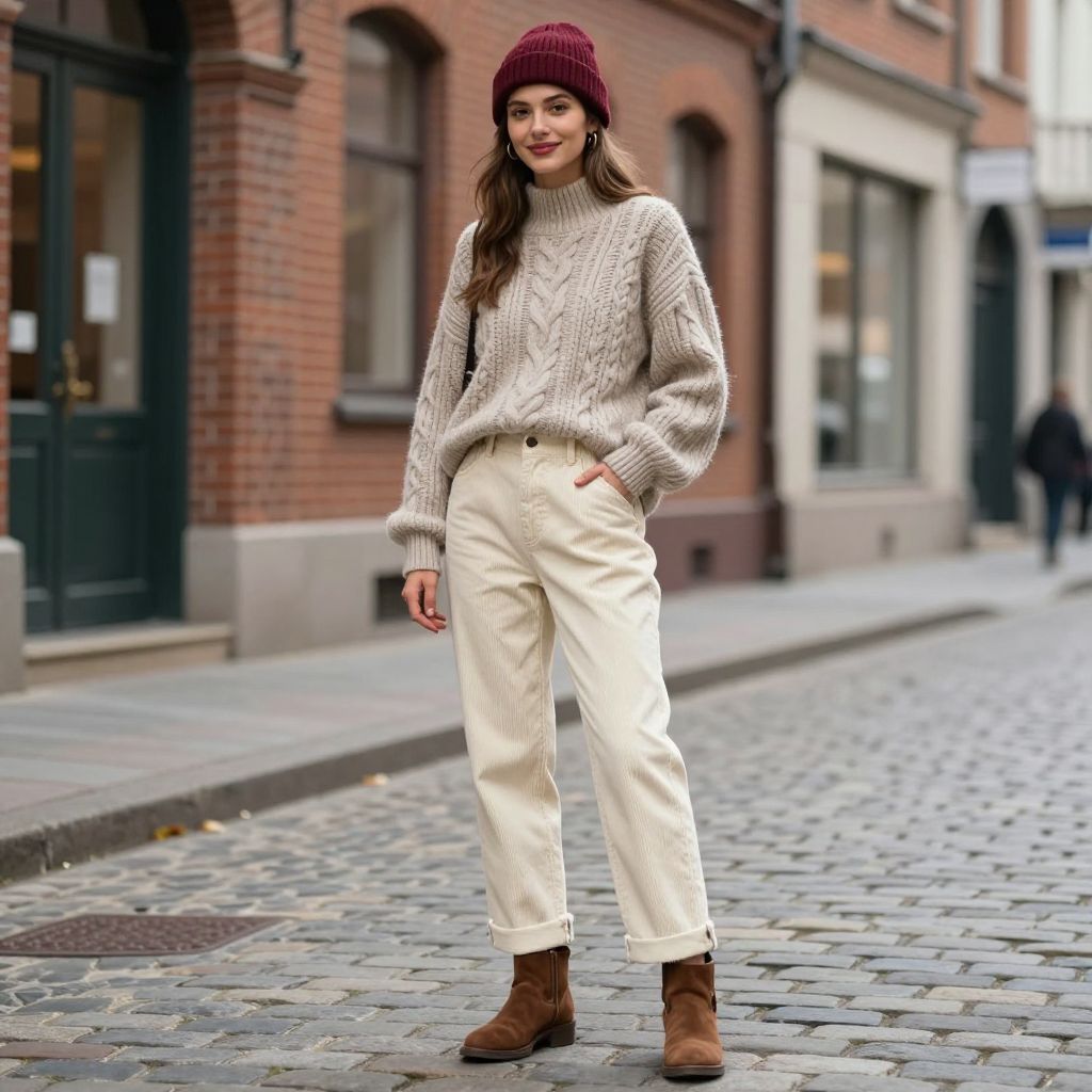 Cream cord pant outfit