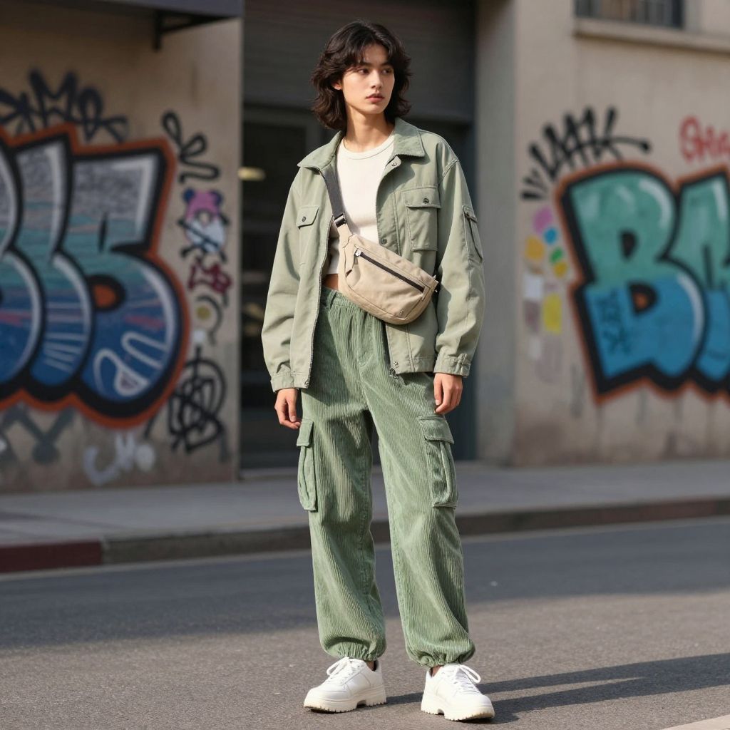 Sage cord cargo outfit