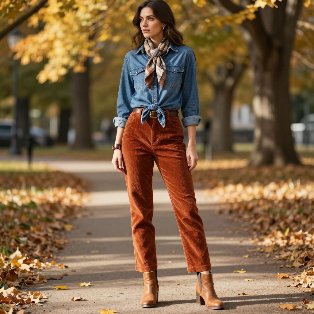 Rust cord straight leg outfit