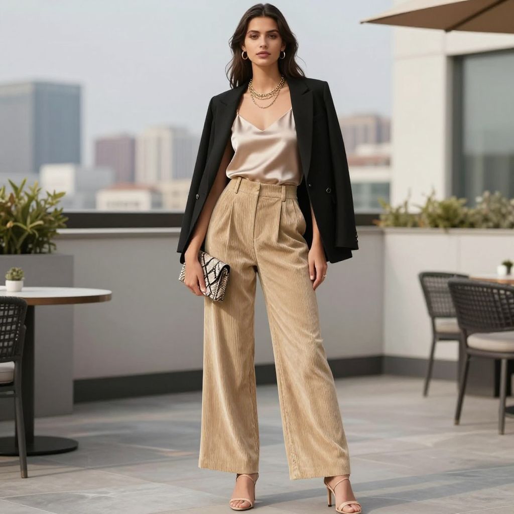 Beige cord wide leg outfit