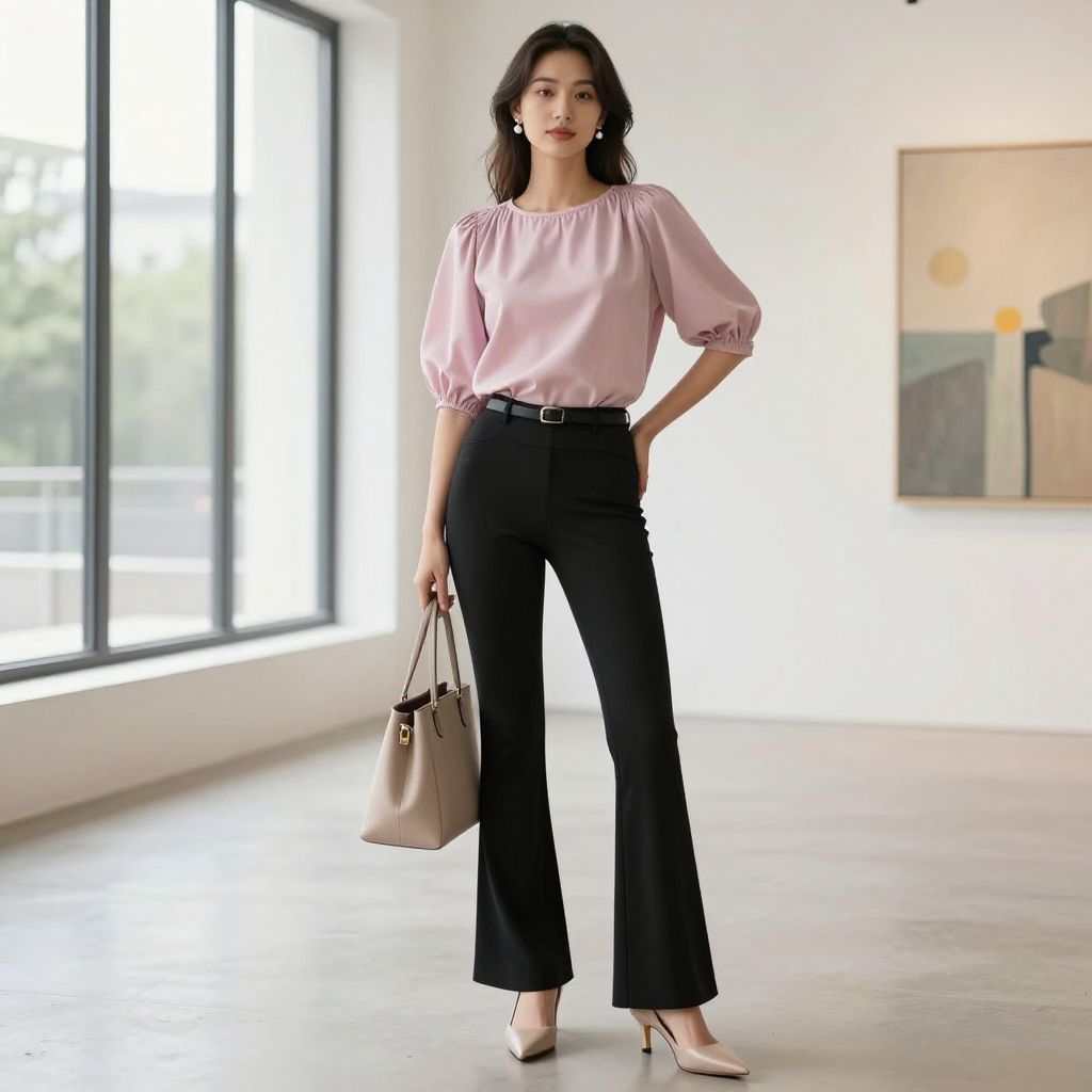 Blouse With Puff Sleeves And Kitten Heels