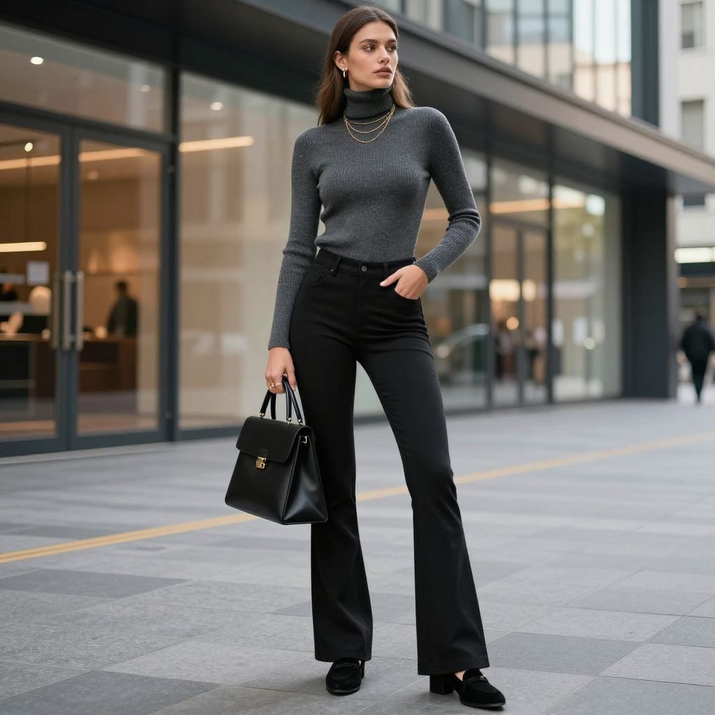 Sleek Turtleneck And Layered Necklaces