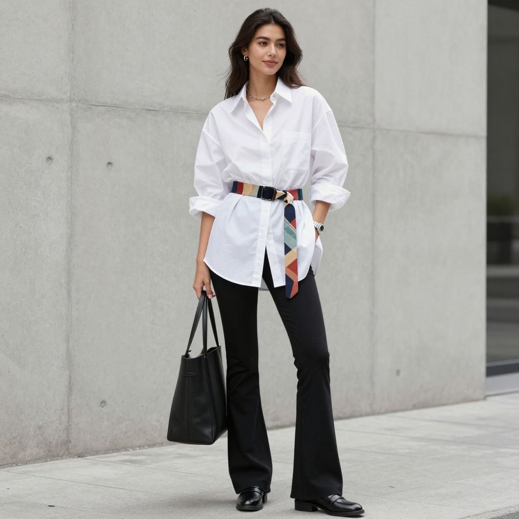 Oversized Button Shirt And Graphic Belt