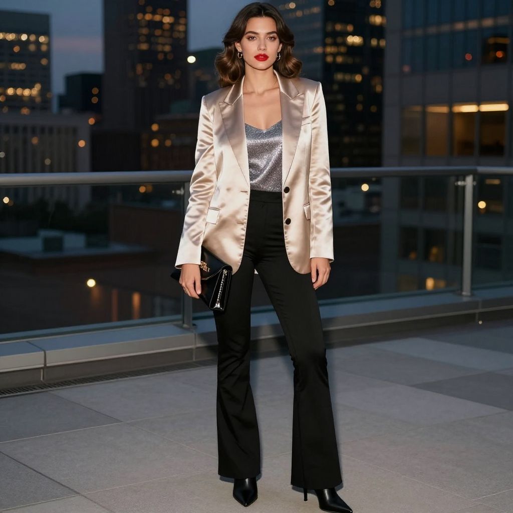 Satin Blazer And Sparkly Camisole